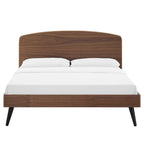 King Wood Platform Bed with Arched Headboard – Walnut, Rubberwood & MDF, Mid-Century Style, Single