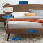King Wood Platform Bed with Arched Headboard – Walnut, Rubberwood & MDF, Mid-Century Style, Single