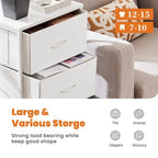 4-Drawer Fabric Dresser with Wood Top – Brown / White / Grey, Metal Frame, Single