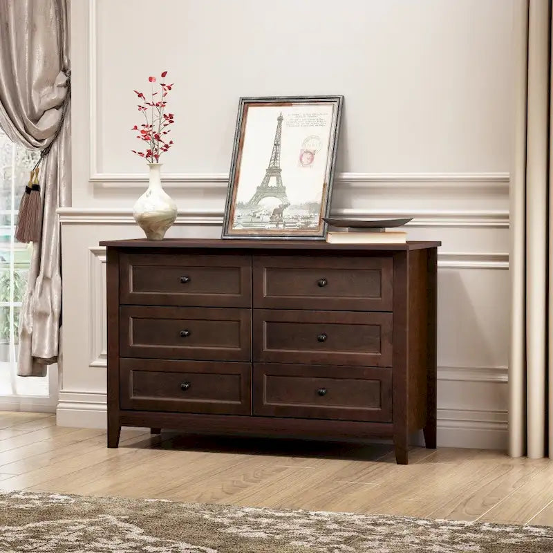 6 Drawer Dresser Bar Storge Cabinet Lockers with Retro Round Handle