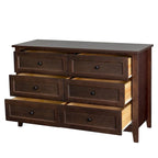 6-Drawer Sideboard Dresser – Auburn / White, Birch Frame, Retro Round Handles, Single