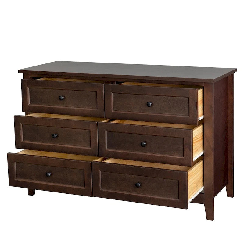 6-Drawer Sideboard Dresser – Auburn / White, Birch Frame, Retro Round Handles, Single