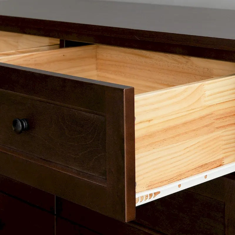 6-Drawer Sideboard Dresser – Auburn / White, Birch Frame, Retro Round Handles, Single