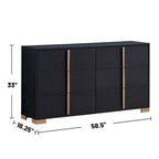 6-Drawer Wooden Dresser – Black & Gold / White & Gold, Metal Bar Pulls, Single