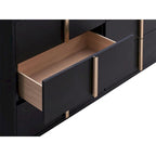 6-Drawer Wooden Dresser – Black & Gold / White & Gold, Metal Bar Pulls, Single