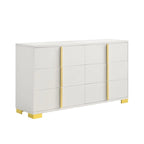 6-Drawer Wooden Dresser – Black & Gold / White & Gold, Metal Bar Pulls, Single