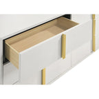 6-Drawer Wooden Dresser – Black & Gold / White & Gold, Metal Bar Pulls, Single