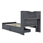 Twin Storage Platform Bed with 4-Shelf Headboard & 2 Drawers – Grey / White, Pine & MDF, Single