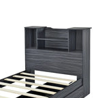Twin Storage Platform Bed with 4-Shelf Headboard & 2 Drawers – Grey / White, Pine & MDF, Single