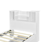 Twin Storage Platform Bed with 4-Shelf Headboard & 2 Drawers – Grey / White, Pine & MDF, Single