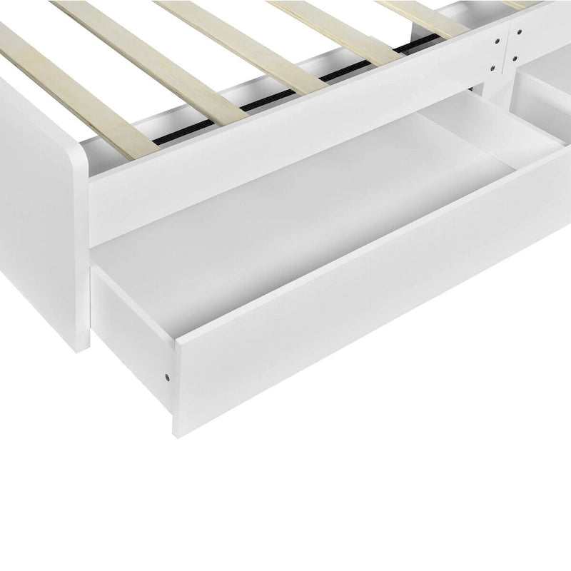 Twin Storage Platform Bed with 4-Shelf Headboard & 2 Drawers – Grey / White, Pine & MDF, Single