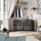 5-Drawer Dresser with Wood Top – Pink & Rose Gold / Rustic Brown / Black & Brown / White, Steel Frame, Single