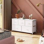 5-Drawer Dresser with Wood Top – Pink & Rose Gold / Rustic Brown / Black & Brown / White, Steel Frame, Single