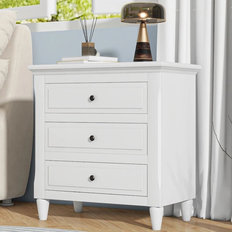 3-Drawer Nightstand – Black / White / Brown / Blue, Wood, Metal Slide Rails, Single
