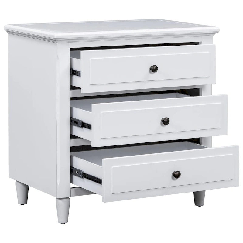 3-Drawer Nightstand – Black / White / Brown / Blue, Wood, Metal Slide Rails, Single