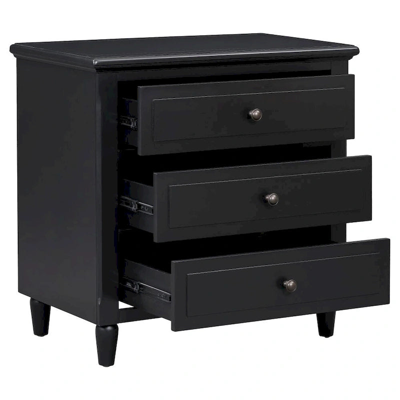 3-Drawer Nightstand – Black / White / Brown / Blue, Wood, Metal Slide Rails, Single