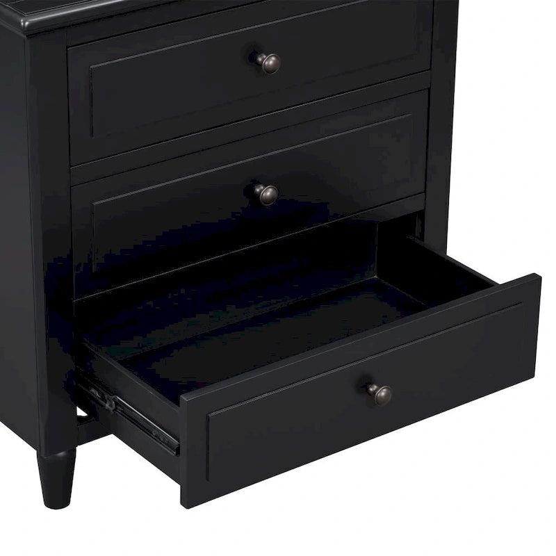 3-Drawer Nightstand – Black / White / Brown / Blue, Wood, Metal Slide Rails, Single