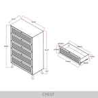 5-Drawer Chest with Cane Panel Drawers – Black, Solid & Engineered Wood, 4 Wood Legs, Single