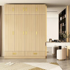 Wooden Wardrobe Closet with Gold Handles – Natural Wood, Adjustable Shelves & Hanging Rod, Single