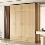 Wooden Wardrobe Closet with Gold Handles – Natural Wood, Adjustable Shelves & Hanging Rod, Single