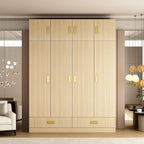 Wooden Wardrobe Closet with Gold Handles – Natural Wood, Adjustable Shelves & Hanging Rod, Single