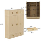 Wooden Wardrobe Closet with Gold Handles – Natural Wood, Adjustable Shelves & Hanging Rod, Single