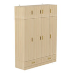 Wooden Wardrobe Closet with Gold Handles – Natural Wood, Adjustable Shelves & Hanging Rod, Single