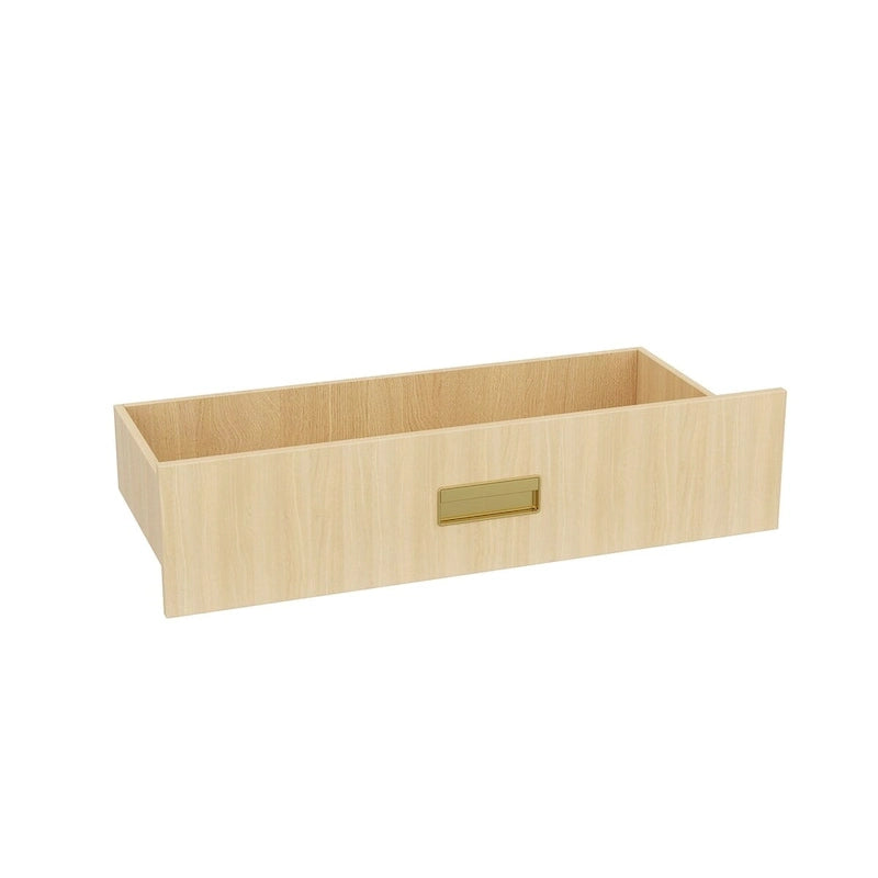 Wooden Wardrobe Closet with Gold Handles – Natural Wood, Adjustable Shelves & Hanging Rod, Single