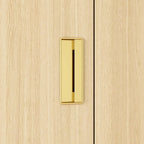 Wooden Wardrobe Closet with Gold Handles – Natural Wood, Adjustable Shelves & Hanging Rod, Single