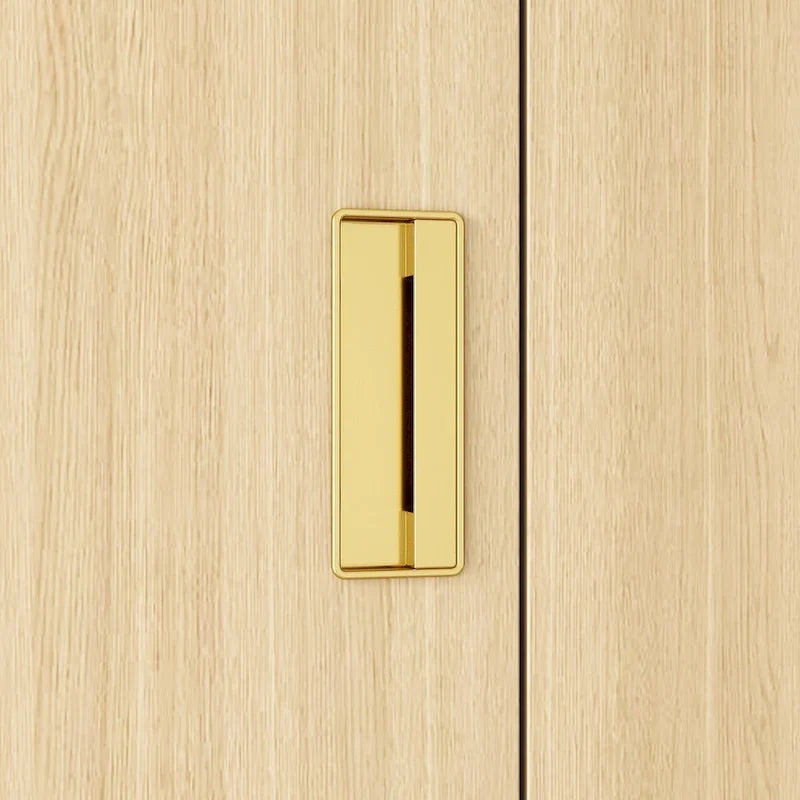 Wooden Wardrobe Closet with Gold Handles – Natural Wood, Adjustable Shelves & Hanging Rod, Single