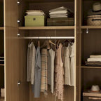Wooden Wardrobe Closet with Gold Handles – Natural Wood, Adjustable Shelves & Hanging Rod, Single
