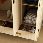 Wooden Wardrobe Closet with Gold Handles – Natural Wood, Adjustable Shelves & Hanging Rod, Single