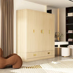 Wooden Wardrobe Closet with Gold Handles – Natural Wood, Adjustable Shelves & Hanging Rod, Single