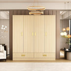Wooden Wardrobe Closet with Gold Handles – Natural Wood, Adjustable Shelves & Hanging Rod, Single