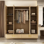 Wooden Wardrobe Closet with Gold Handles – Natural Wood, Adjustable Shelves & Hanging Rod, Single
