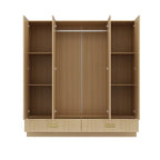 Wooden Wardrobe Closet with Gold Handles – Natural Wood, Adjustable Shelves & Hanging Rod, Single
