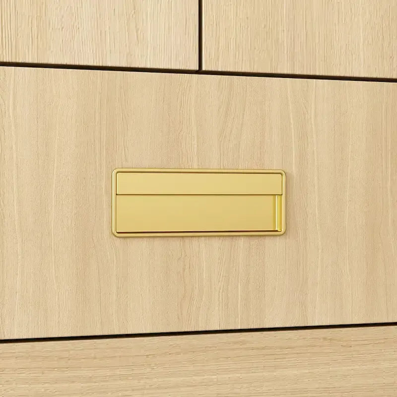 Wooden Wardrobe Closet with Gold Handles – Natural Wood, Adjustable Shelves & Hanging Rod, Single