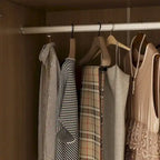 Wooden Wardrobe Closet with Gold Handles – Natural Wood, Adjustable Shelves & Hanging Rod, Single