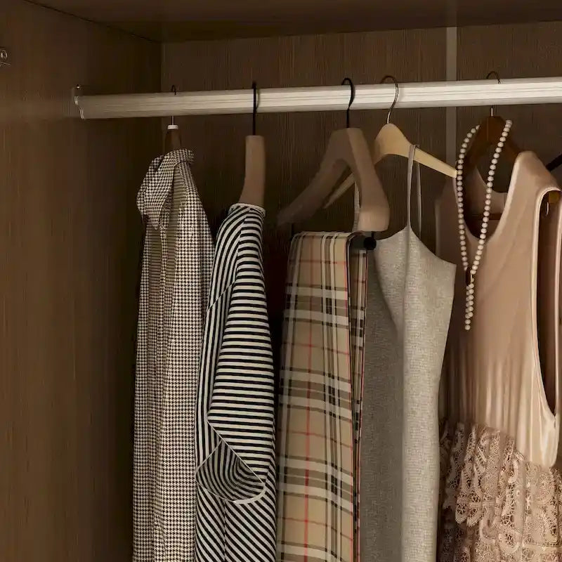 Wooden Wardrobe Closet with Gold Handles – Natural Wood, Adjustable Shelves & Hanging Rod, Single