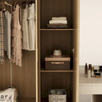 Wooden Wardrobe Closet with Gold Handles – Natural Wood, Adjustable Shelves & Hanging Rod, Single