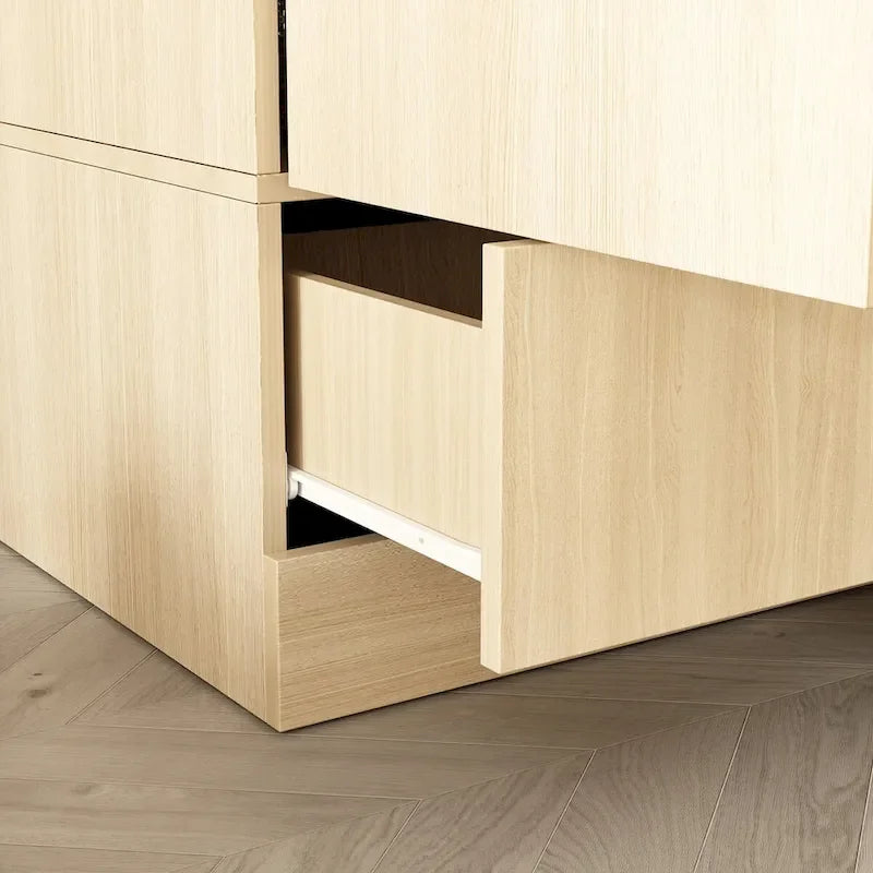 Wooden Wardrobe Closet with Gold Handles – Natural Wood, Adjustable Shelves & Hanging Rod, Single