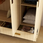 Wooden Wardrobe Closet with Gold Handles – Natural Wood, Adjustable Shelves & Hanging Rod, Single