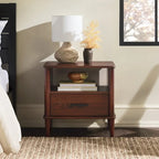 Spindle Nightstand with 1 Drawer & Open Cubby – Brown / Walnut, Solid Pine, Transitional Style, Single