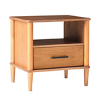 Spindle Nightstand with 1 Drawer & Open Cubby – Brown / Walnut, Solid Pine, Transitional Style, Single