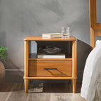 Spindle Nightstand with 1 Drawer & Open Cubby – Brown / Walnut, Solid Pine, Transitional Style, Single