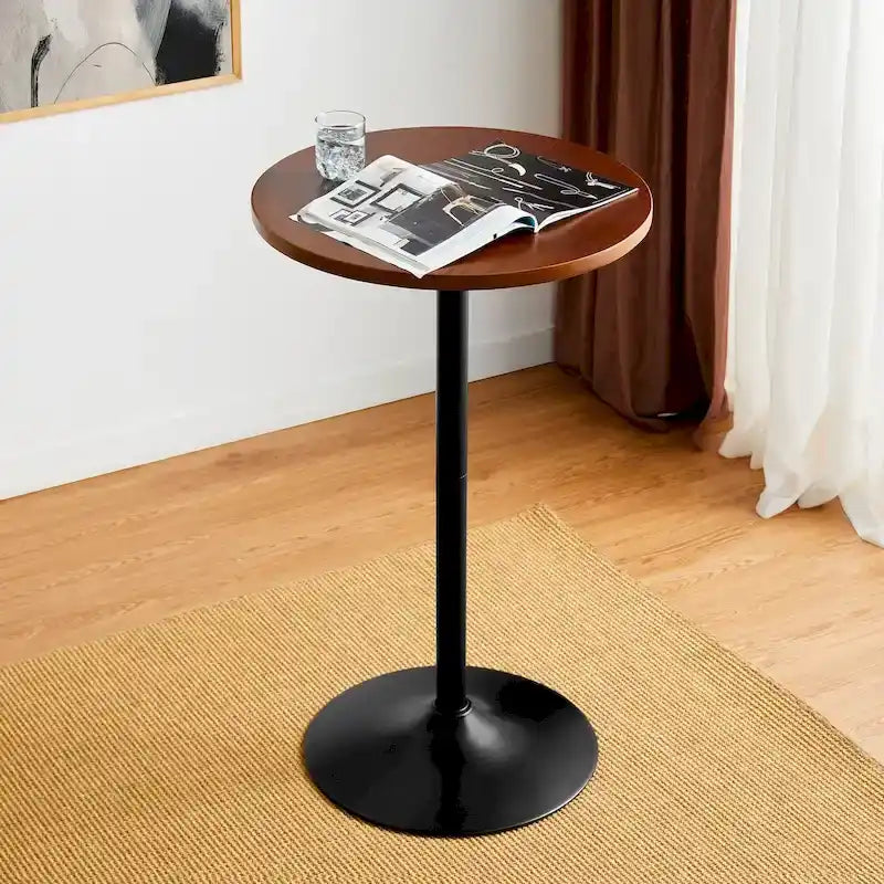 39.5" Round Pub Bar Table – Walnut / Black / Silver, MDF Top, Iron Base, Single