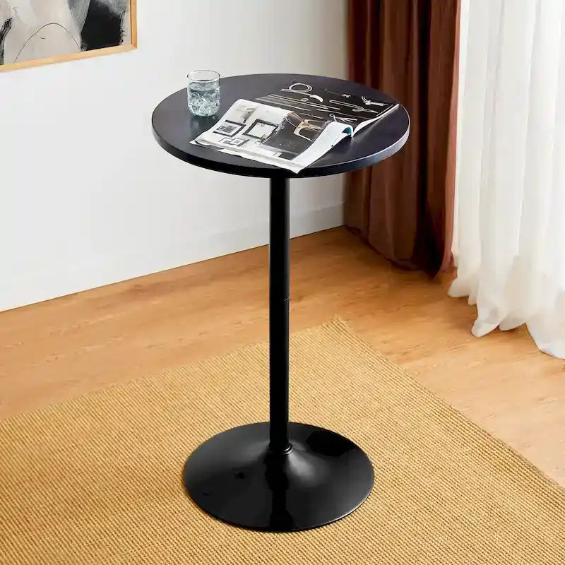 39.5" Round Pub Bar Table – Walnut / Black / Silver, MDF Top, Iron Base, Single