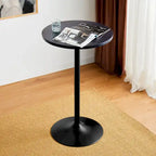 39.5" Round Pub Bar Table – Walnut / Black / Silver, MDF Top, Iron Base, Single