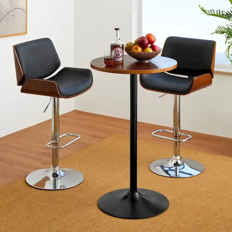 39.5" Round Pub Bar Table – Walnut / Black / Silver, MDF Top, Iron Base, Single