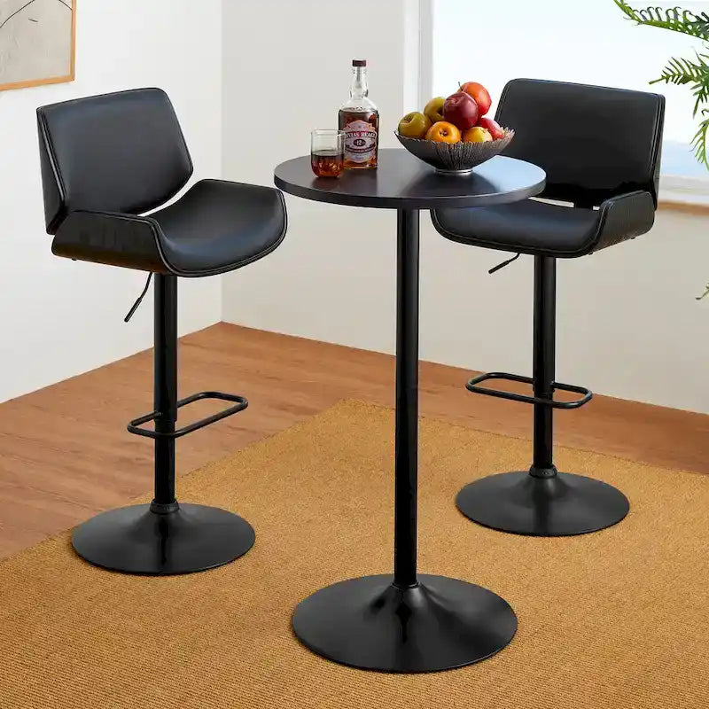 39.5" Round Pub Bar Table – Walnut / Black / Silver, MDF Top, Iron Base, Single